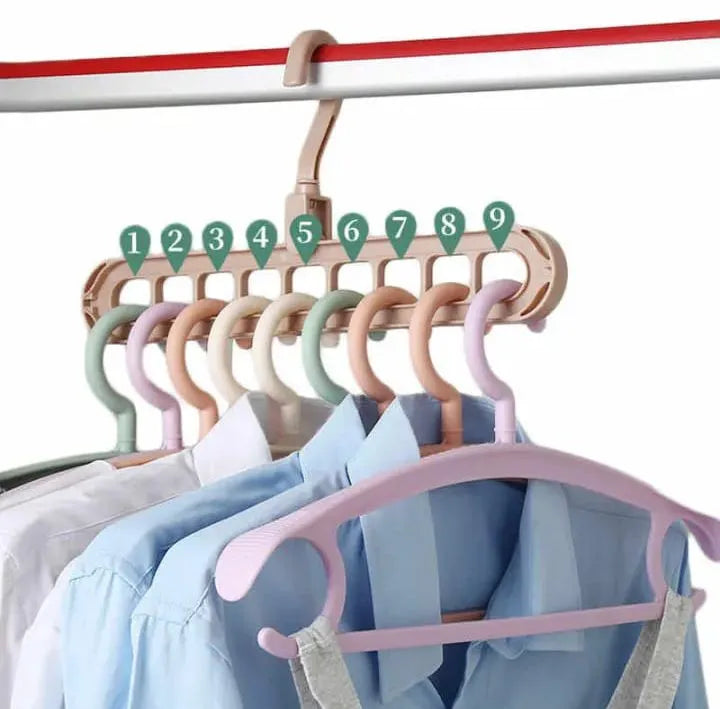 Magic Hanger - 9 hole closet organizer - space saving magic plastic hangers - organizer 9 hole hangers for clothes paints trousers shirt hanger 9 in 1 hangers - Multi Purpose Hanger - Clothes Plastic Hanger - High Quality Hanger