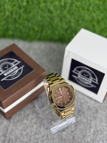 Patek Philippe Style Gold-Tone Luxury Men’s Watch – Classic Brown Dial