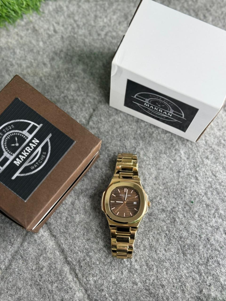 Patek Philippe Style Gold-Tone Luxury Men’s Watch – Classic Brown Dial
